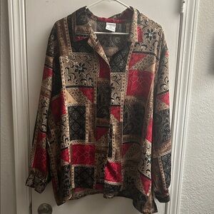 Vintage Red, Black & Tan Patchwork Blouse